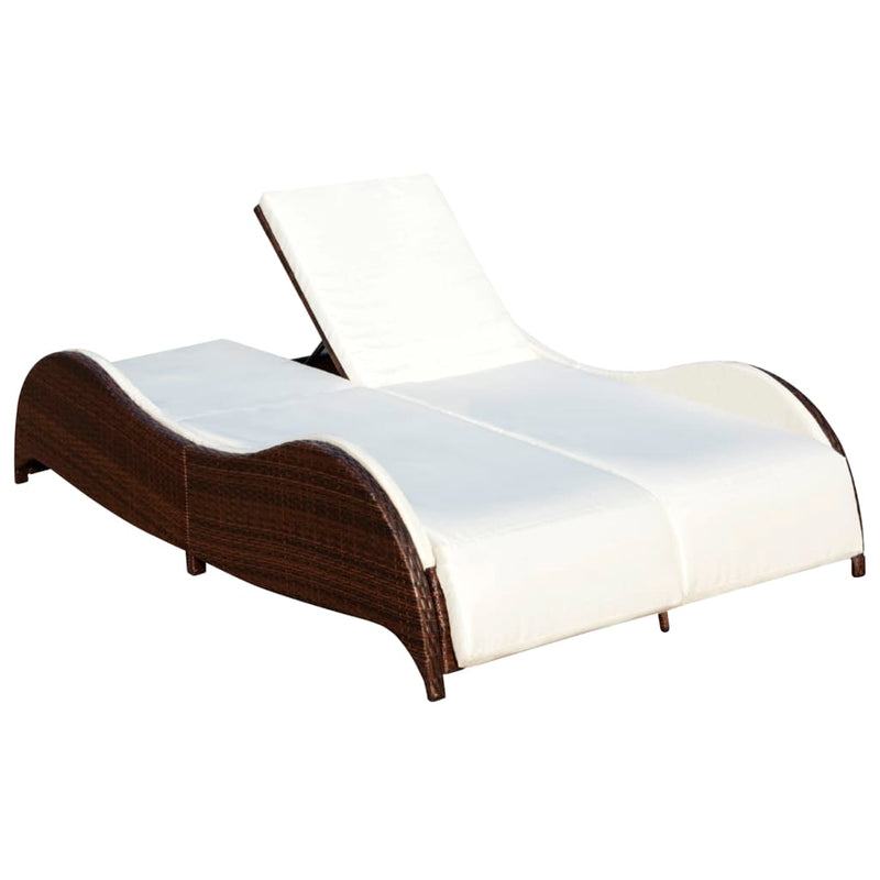 Double Sun Lounger with Cushion Poly Rattan Brown Payday Deals