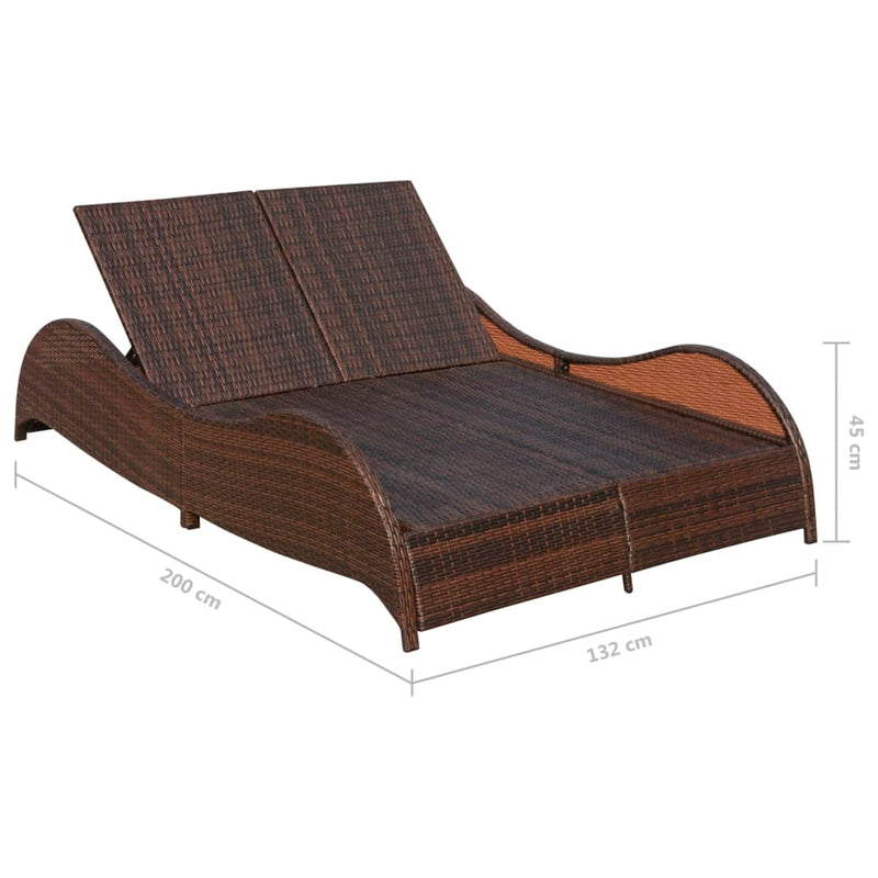 Double Sun Lounger with Cushion Poly Rattan Brown Payday Deals