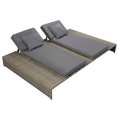 Double Sun Lounger with Cushion Poly Rattan Grey Payday Deals