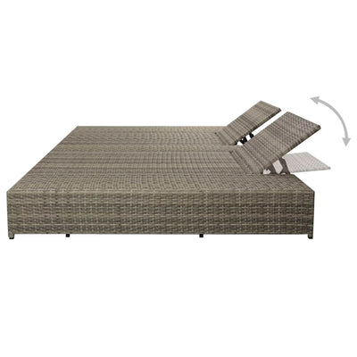 Double Sun Lounger with Cushion Poly Rattan Grey Payday Deals