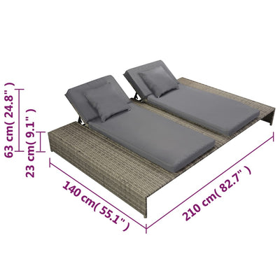Double Sun Lounger with Cushion Poly Rattan Grey Payday Deals