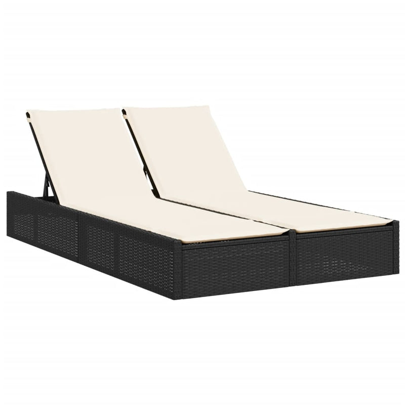 Double Sun Lounger with Cushions Black Poly Rattan Payday Deals