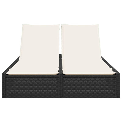 Double Sun Lounger with Cushions Black Poly Rattan Payday Deals