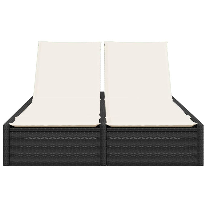 Double Sun Lounger with Cushions Black Poly Rattan Payday Deals