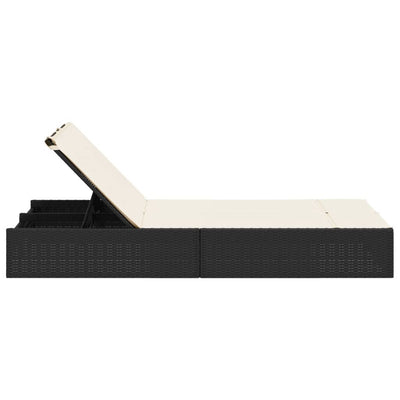 Double Sun Lounger with Cushions Black Poly Rattan Payday Deals