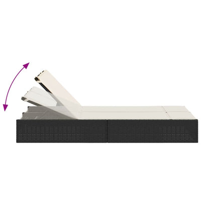 Double Sun Lounger with Cushions Black Poly Rattan Payday Deals