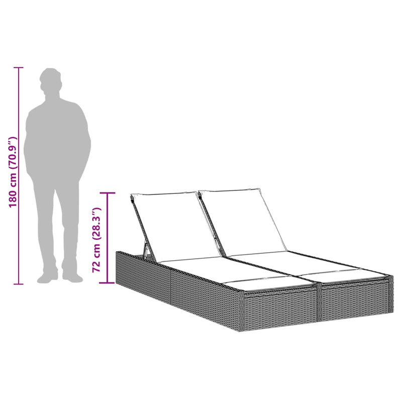 Double Sun Lounger with Cushions Black Poly Rattan Payday Deals