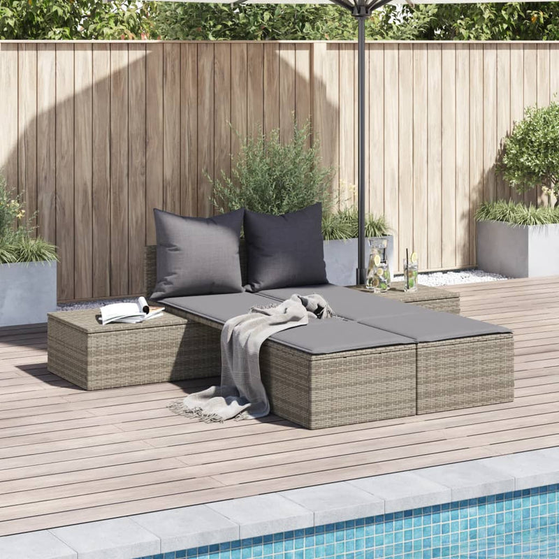 Double Sun Lounger with Cushions Grey Poly Rattan Payday Deals