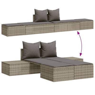 Double Sun Lounger with Cushions Grey Poly Rattan Payday Deals