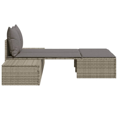 Double Sun Lounger with Cushions Grey Poly Rattan Payday Deals