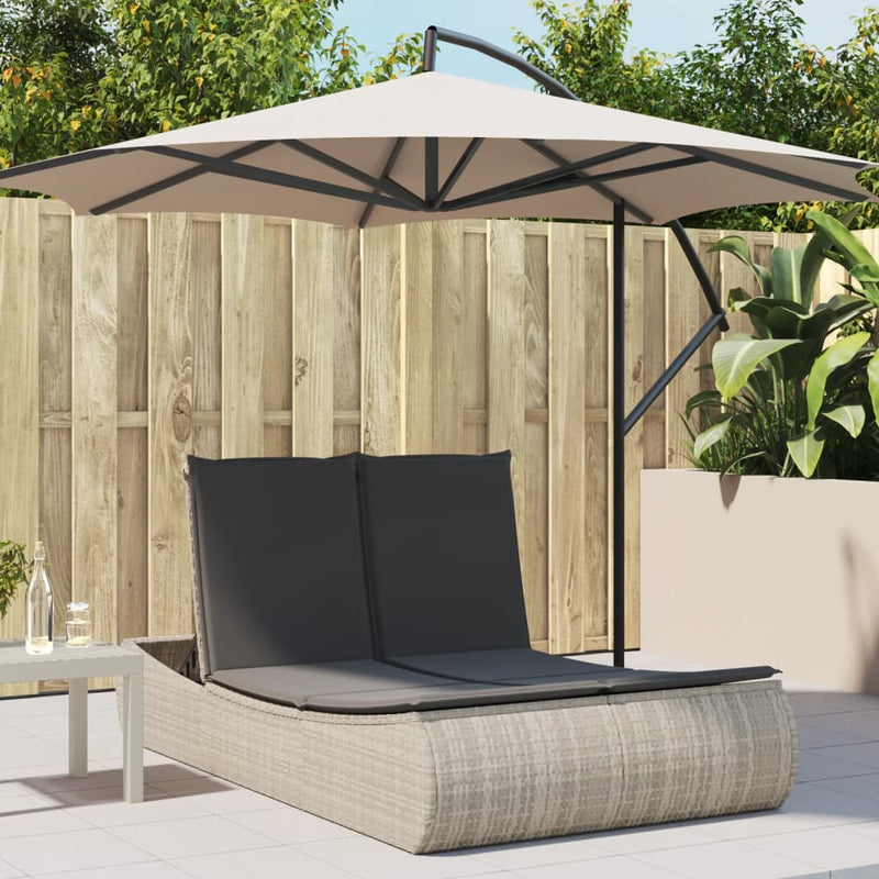 Double Sun Lounger with Cushions Light Grey Poly Rattan Payday Deals