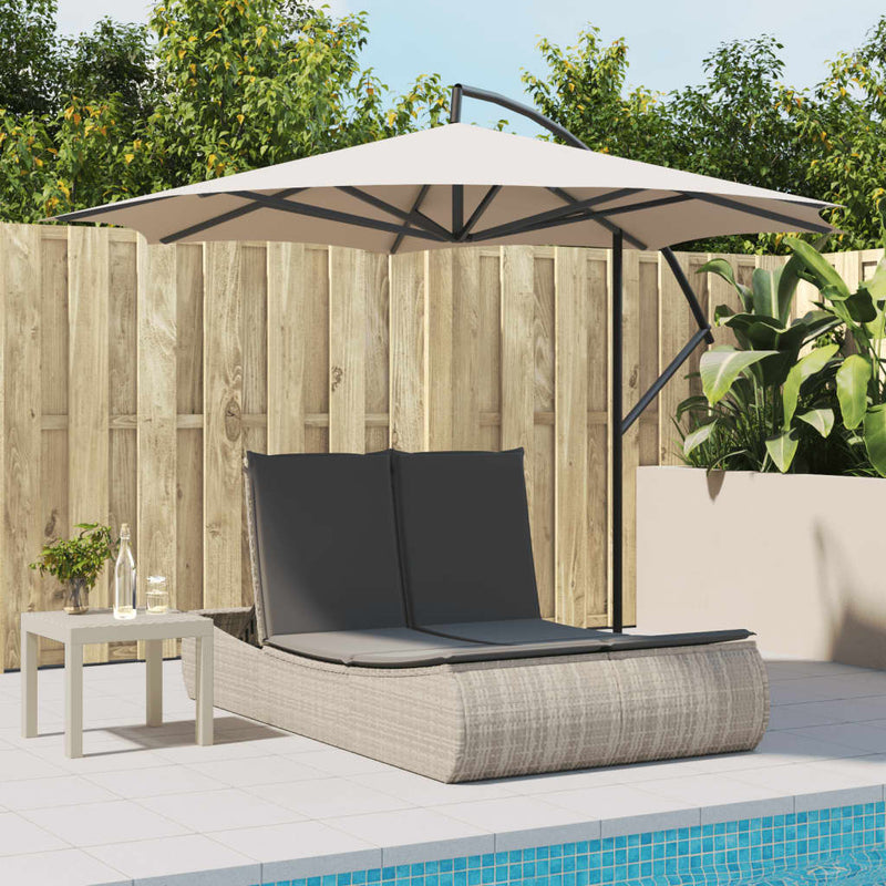 Double Sun Lounger with Cushions Light Grey Poly Rattan Payday Deals