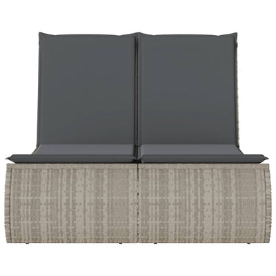 Double Sun Lounger with Cushions Light Grey Poly Rattan Payday Deals