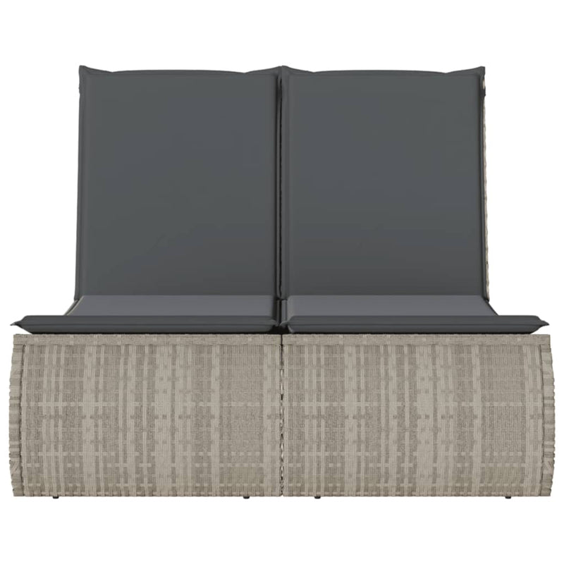 Double Sun Lounger with Cushions Light Grey Poly Rattan Payday Deals
