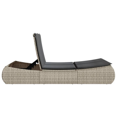 Double Sun Lounger with Cushions Light Grey Poly Rattan Payday Deals