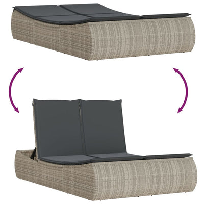 Double Sun Lounger with Cushions Light Grey Poly Rattan Payday Deals