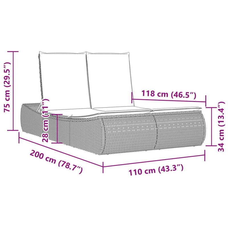 Double Sun Lounger with Cushions Light Grey Poly Rattan Payday Deals