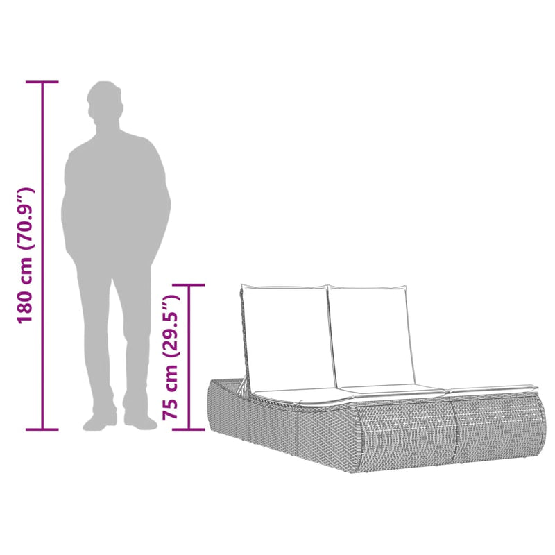 Double Sun Lounger with Cushions Light Grey Poly Rattan Payday Deals