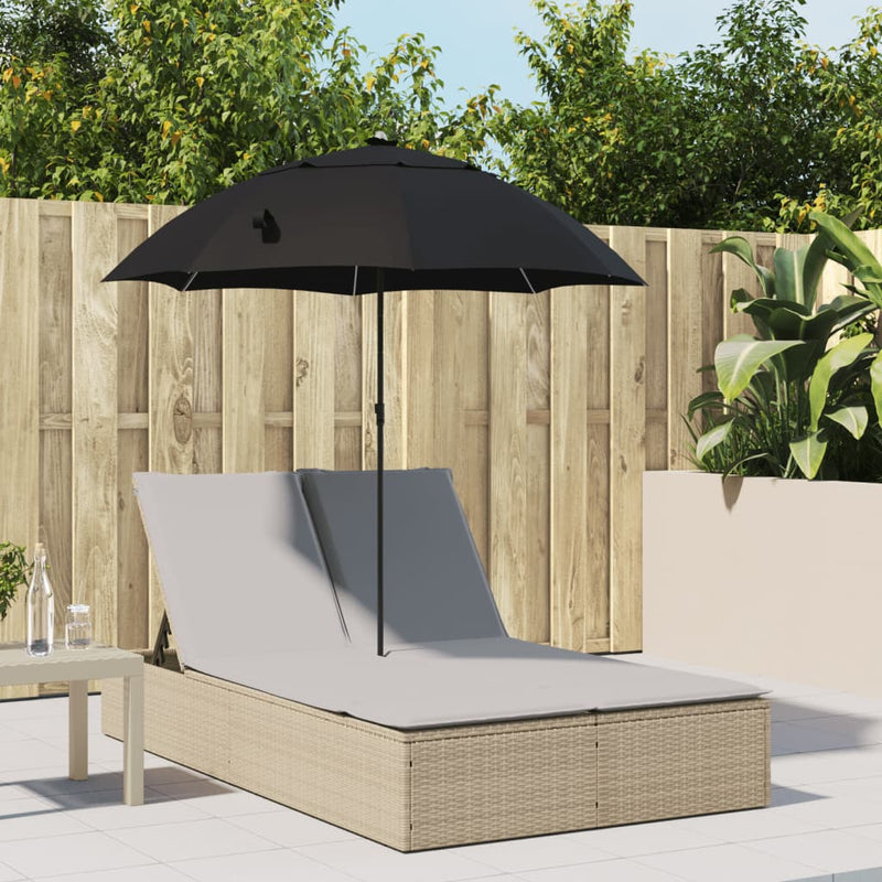 Double Sun Lounger with Cushions&Parasol Beige Poly Rattan Payday Deals