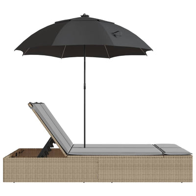 Double Sun Lounger with Cushions&Parasol Beige Poly Rattan Payday Deals