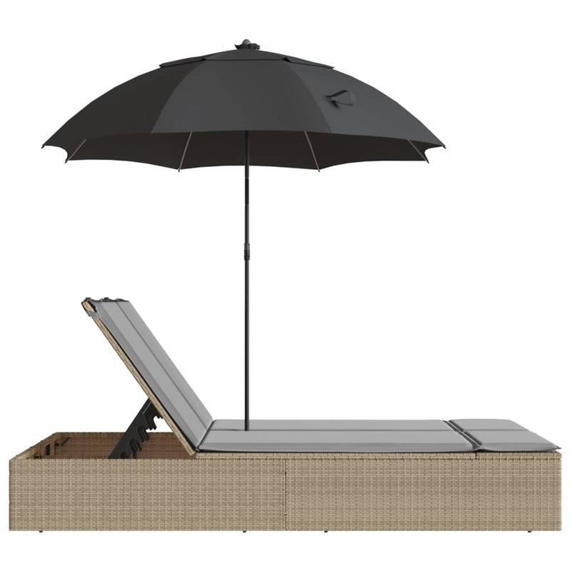 Double Sun Lounger with Cushions&Parasol Beige Poly Rattan Payday Deals