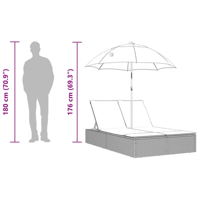 Double Sun Lounger with Cushions&Parasol Beige Poly Rattan Payday Deals