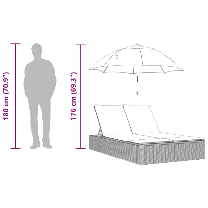 Double Sun Lounger with Cushions&Parasol Beige Poly Rattan Payday Deals