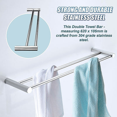 Double Towel Rail Grade 304 Stainless Steel 620mm Payday Deals