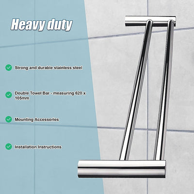 Double Towel Rail Grade 304 Stainless Steel 620mm Payday Deals