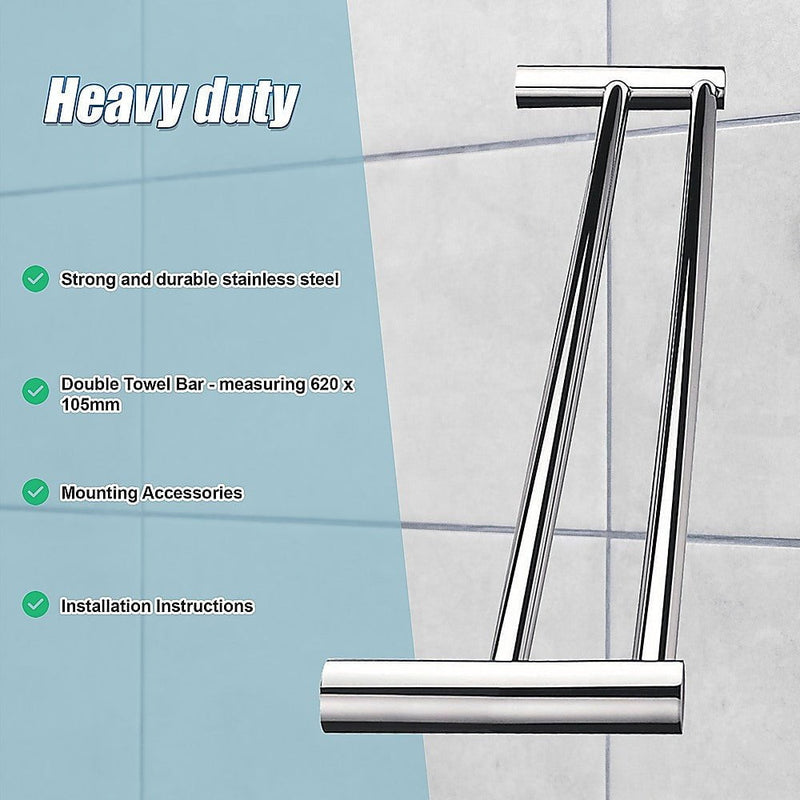 Double Towel Rail Grade 304 Stainless Steel 620mm Payday Deals