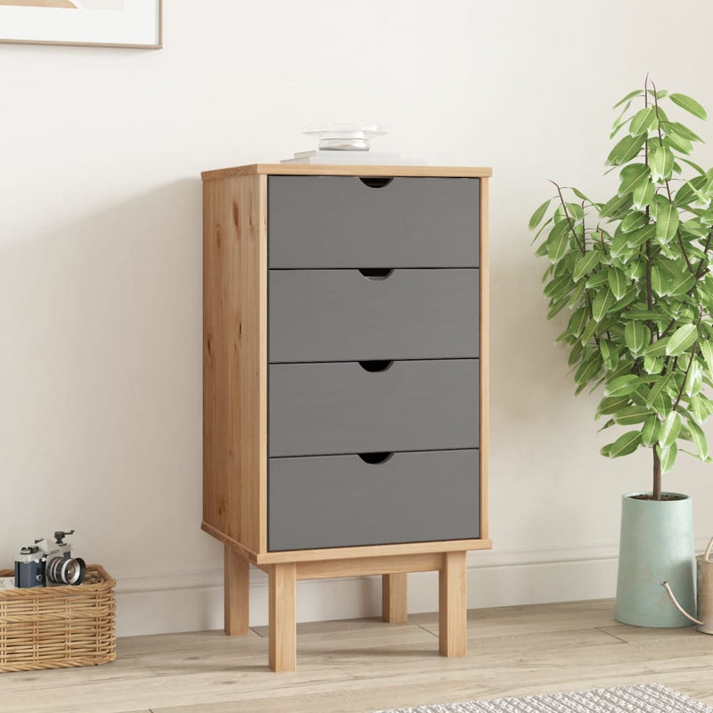 Drawer Cabinet OTTA Brown&Grey 45x39x90cm Solid Wood Pine Payday Deals
