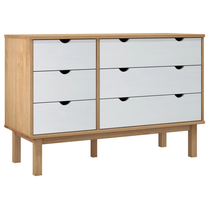 Drawer Cabinet OTTA Brown&White 111x43x73.5 cm Solid Wood Pine Payday Deals