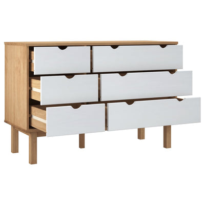 Drawer Cabinet OTTA Brown&White 111x43x73.5 cm Solid Wood Pine Payday Deals