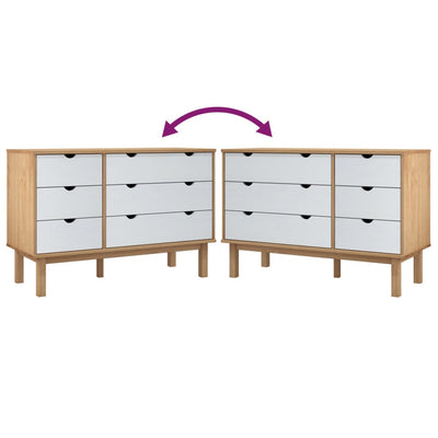 Drawer Cabinet OTTA Brown&White 111x43x73.5 cm Solid Wood Pine Payday Deals