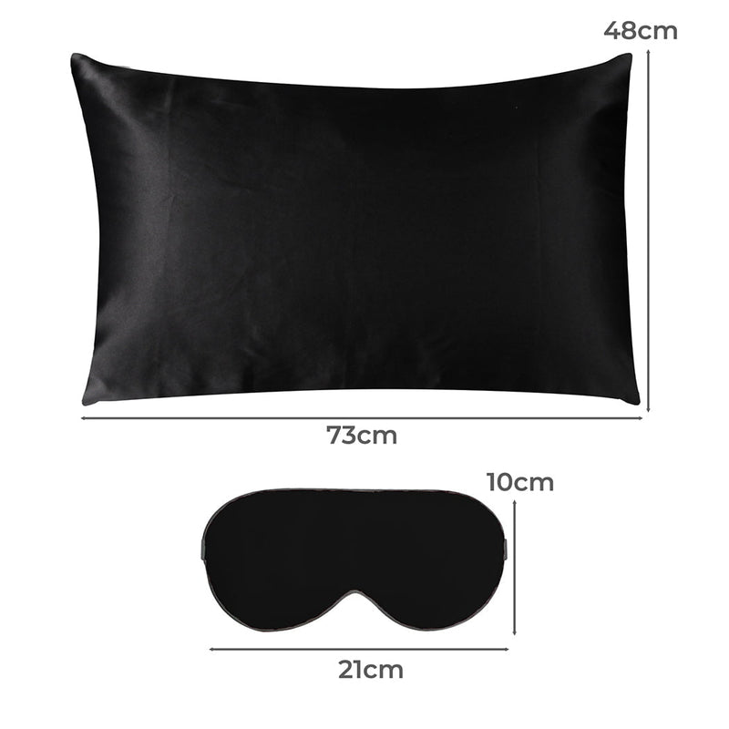 DreamZ 100% Mulberry Silk Pillow Case Eye Mask Set Black Both Sided 25 Momme Payday Deals