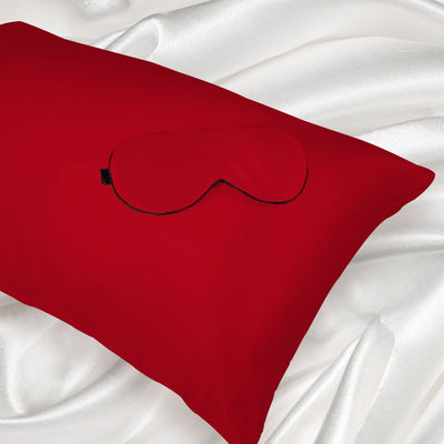 DreamZ 100% Mulberry Silk Pillow Case Eye Mask Set Burgundy Both Sided 25 Momme Payday Deals