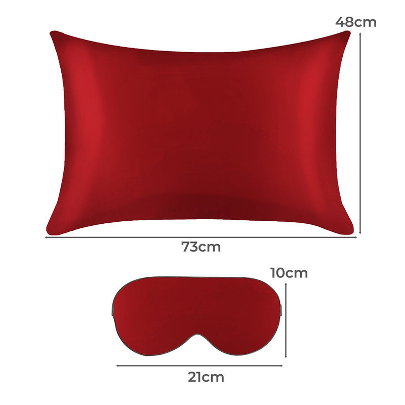 DreamZ 100% Mulberry Silk Pillow Case Eye Mask Set Burgundy Both Sided 25 Momme Payday Deals
