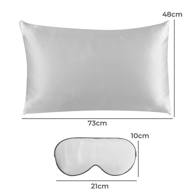 DreamZ 100% Mulberry Silk Pillow Case Eye Mask Set Silver Both Sided 25 Momme Payday Deals
