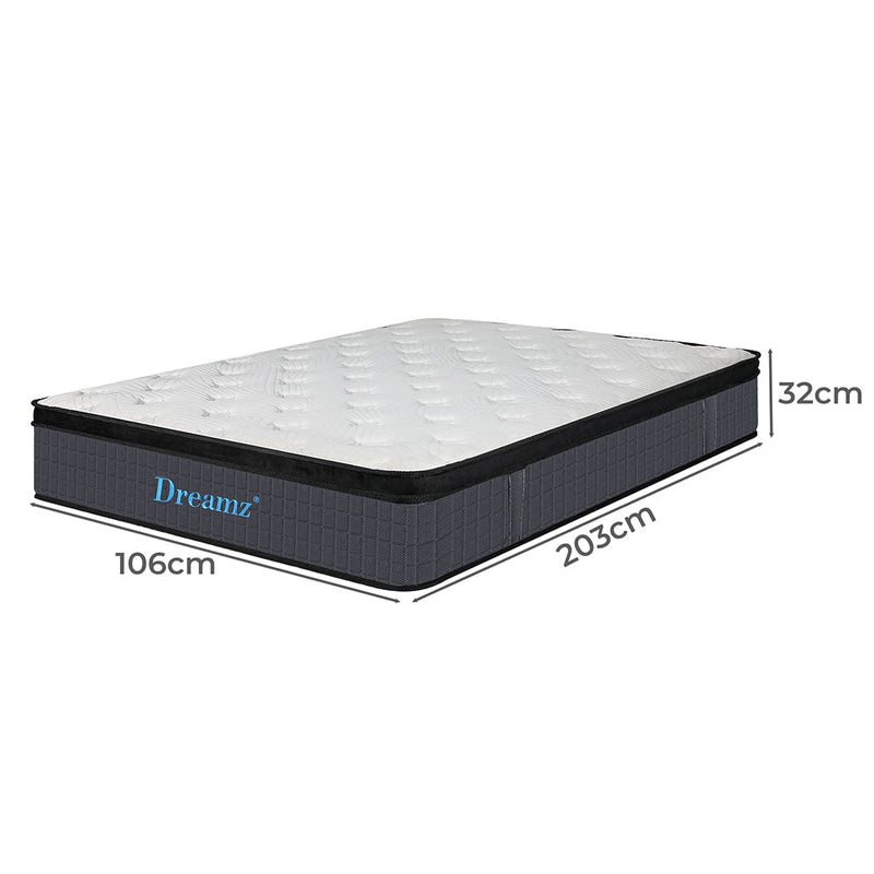 Dreamz Bedding Mattress Spring King Single Premium Bed Top Foam Medium Firm 32CM Payday Deals