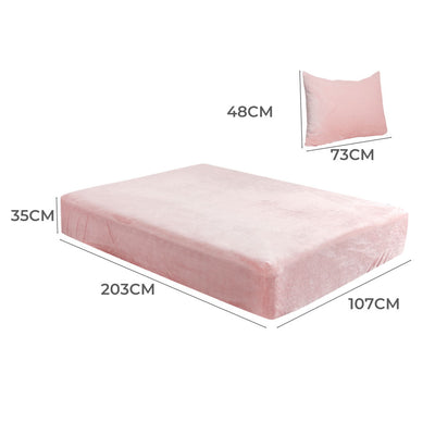 DreamZ Fitted Bed Sheet Set Pillowcase Flannel King Single Size Winter Warm Pink Payday Deals