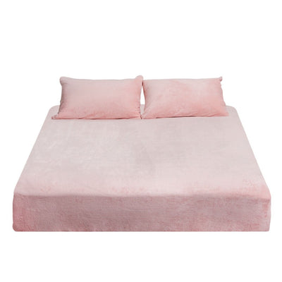 DreamZ Fitted Bed Sheet Set Pillowcase Flannel King Size Winter Warm Pink
