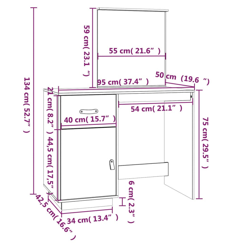 Dressing Table 95x50x134 cm Solid Wood Pine Payday Deals