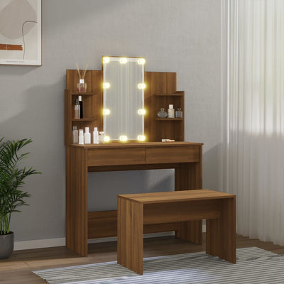 Dressing Table Set with LED Brown Oak Engineered Wood Payday Deals