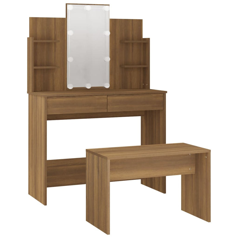 Dressing Table Set with LED Brown Oak Engineered Wood Payday Deals