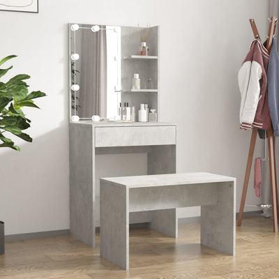 Dressing Table Set with LED Concrete Grey Engineered Wood Payday Deals
