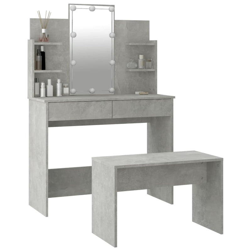 Dressing Table Set with LED Concrete Grey Engineered Wood Payday Deals