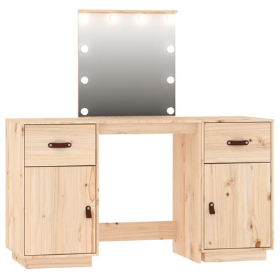 Dressing Table Set with LED Solid Wood Pine Payday Deals