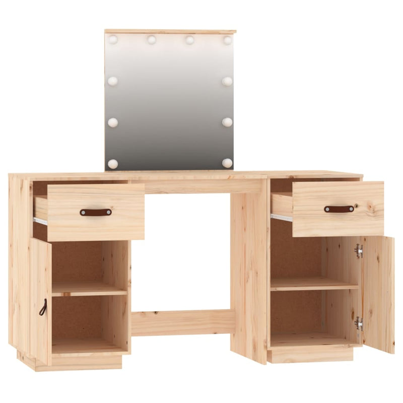 Dressing Table Set with LED Solid Wood Pine Payday Deals