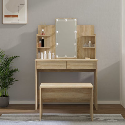 Dressing Table Set with LED Sonoma Oak Engineered Wood