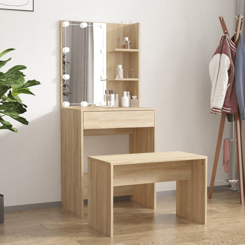 Dressing Table Set with LED Sonoma Oak Engineered Wood Payday Deals